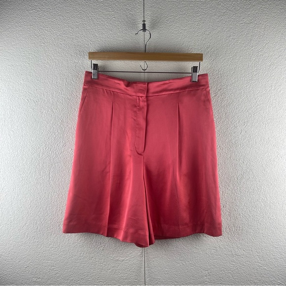 Theory l 10 Pleated Silk-Satin High Rise Coral Short Classic Contemporary Resort